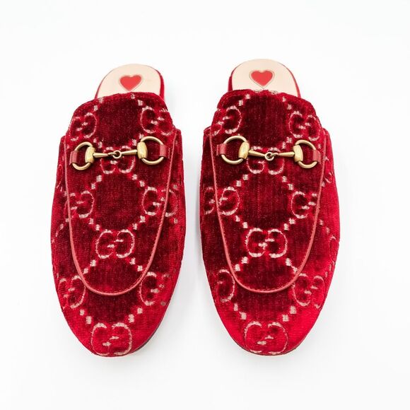 Gucci Princetown Mules Velvet Red GG Horsebit Slipper Size 37.5, 7.5 - Picture 2 of 14